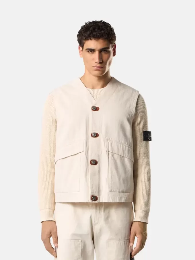 Gilet avec fermeture à boutons et empiècements en caoutchouc Gilet avec fermeture à boutons et empiècements en caoutchouc