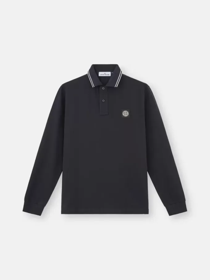 Polo à manches longues slim fit avec détails rayés Polo à manches longues slim fit avec détails rayés