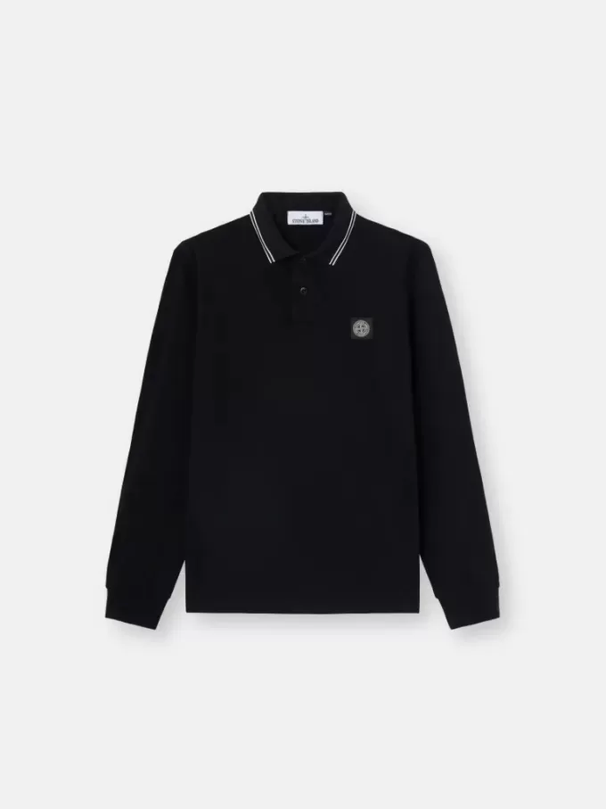 Polo à manches longues slim fit avec détails rayés Polo à manches longues slim fit avec détails rayés