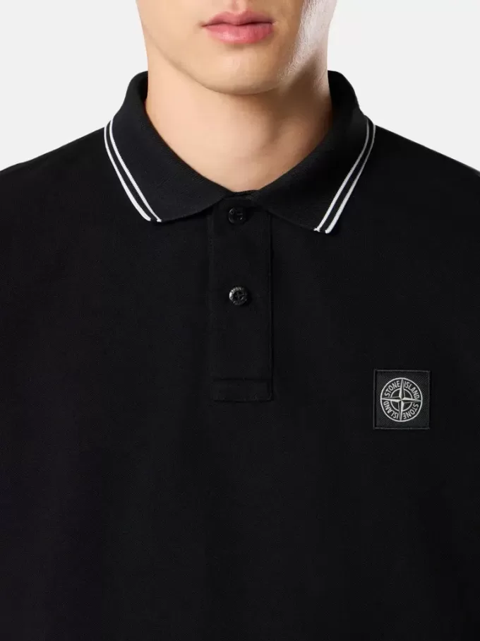 Polo à manches longues slim fit avec détails rayés Polo à manches longues slim fit avec détails rayés