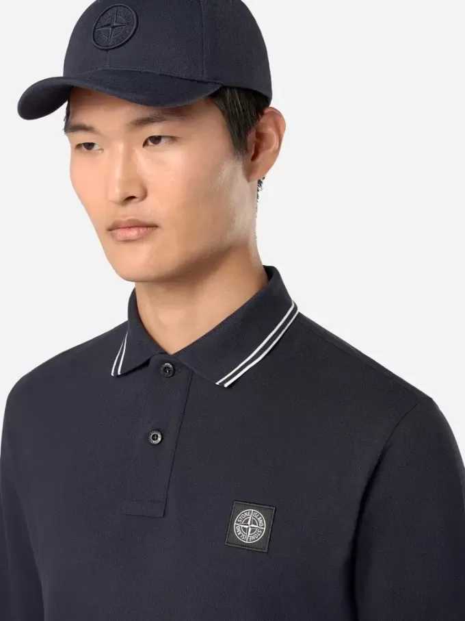 Polo à manches longues slim fit avec détails rayés Polo à manches longues slim fit avec détails rayés