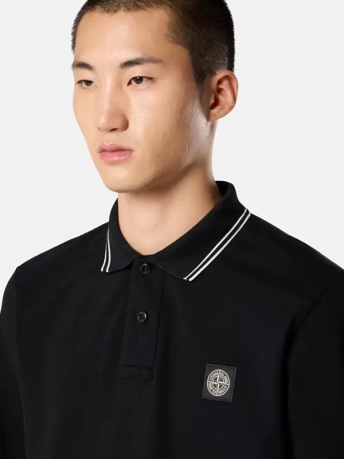 Polo à manches longues slim fit avec détails rayés Polo à manches longues slim fit avec détails rayés