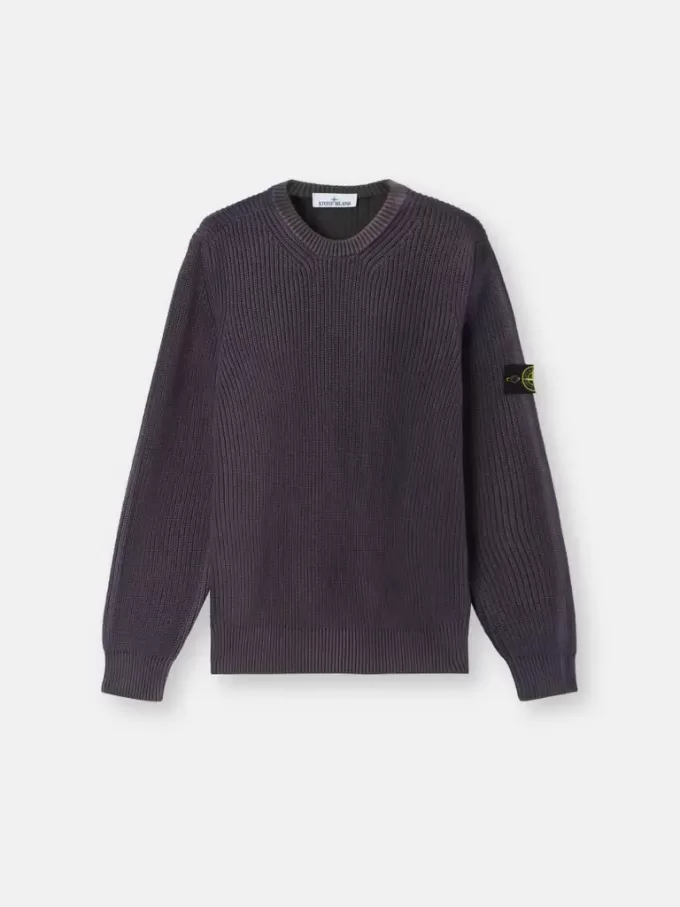 Pull à col rond avec spray bicolore et côtes de pêcheur