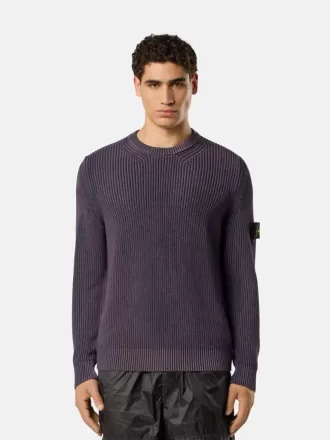 Pull à col rond avec spray bicolore et côtes de pêcheur