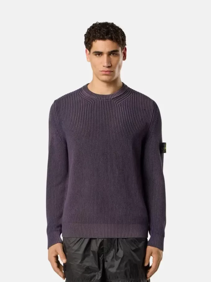 Pull à col rond avec spray bicolore et côtes de pêcheur