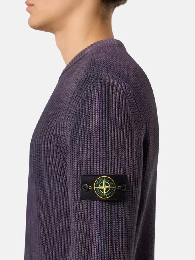 Pull à col rond avec spray bicolore et côtes de pêcheur
