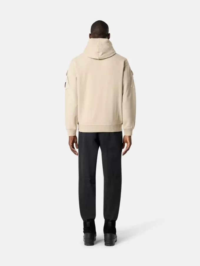 Sweat-shirt à capuche et fermeture éclair, coupe classique, avec poches sur les manches.