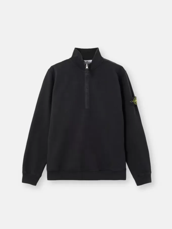 Sweat-shirt à demi-zip et coupe classique avec empiècements côtelés Sweat-shirt à demi-zip et coupe classique avec empiècements côtelés
