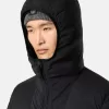 Veste à capuche avec tunnels sans coutures pour les plumes et système anti-chute Veste à capuche avec tunnels sans coutures pour les plumes et système anti-chute